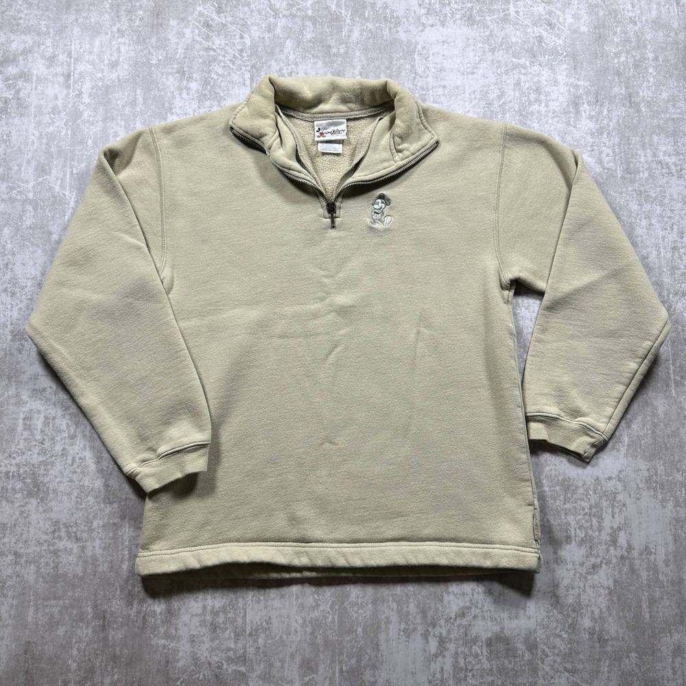 Vintage Walt Disney World Quarter Zip Sweatshirt Small Tan Mickey Mouse Pullover